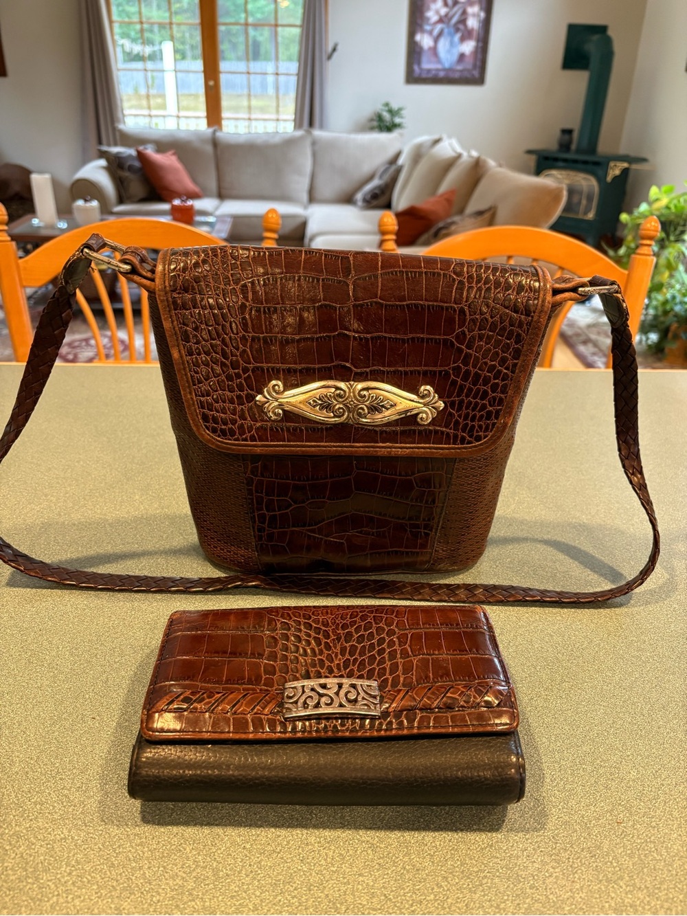Brighton bag Brown Croc-Embossed Leather Crossbody Bag with Matching Wallet